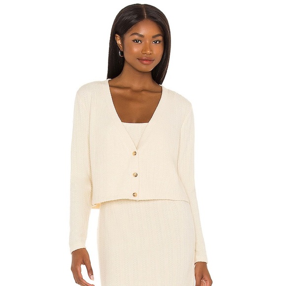 SAYLOR REVOLVE BEIGE POINTELLE KNIT CARDIGAN - Picture 1 of 9